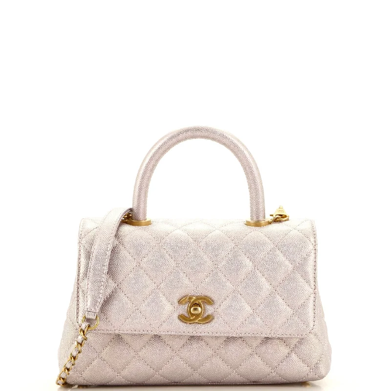 Chanel bags with chain and leather strap combinationsTrendsetting Christian Dior crossbody bags with a colorful strapCoco Top Handle Bag Quilted Iridescent Caviar Mini